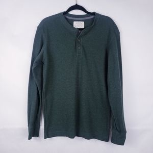 St John Bay Mens Henley Sweater Knit Green Pullover Size Large